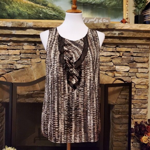Ann Taylor Animal Print Mesh Ruffle Sleeveless Tank Top - Picture 1 of 9